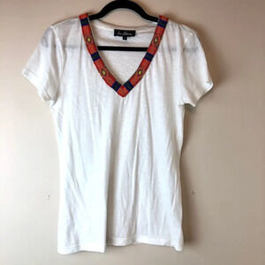 Sam Edelman | White Beaded V-neck Tee